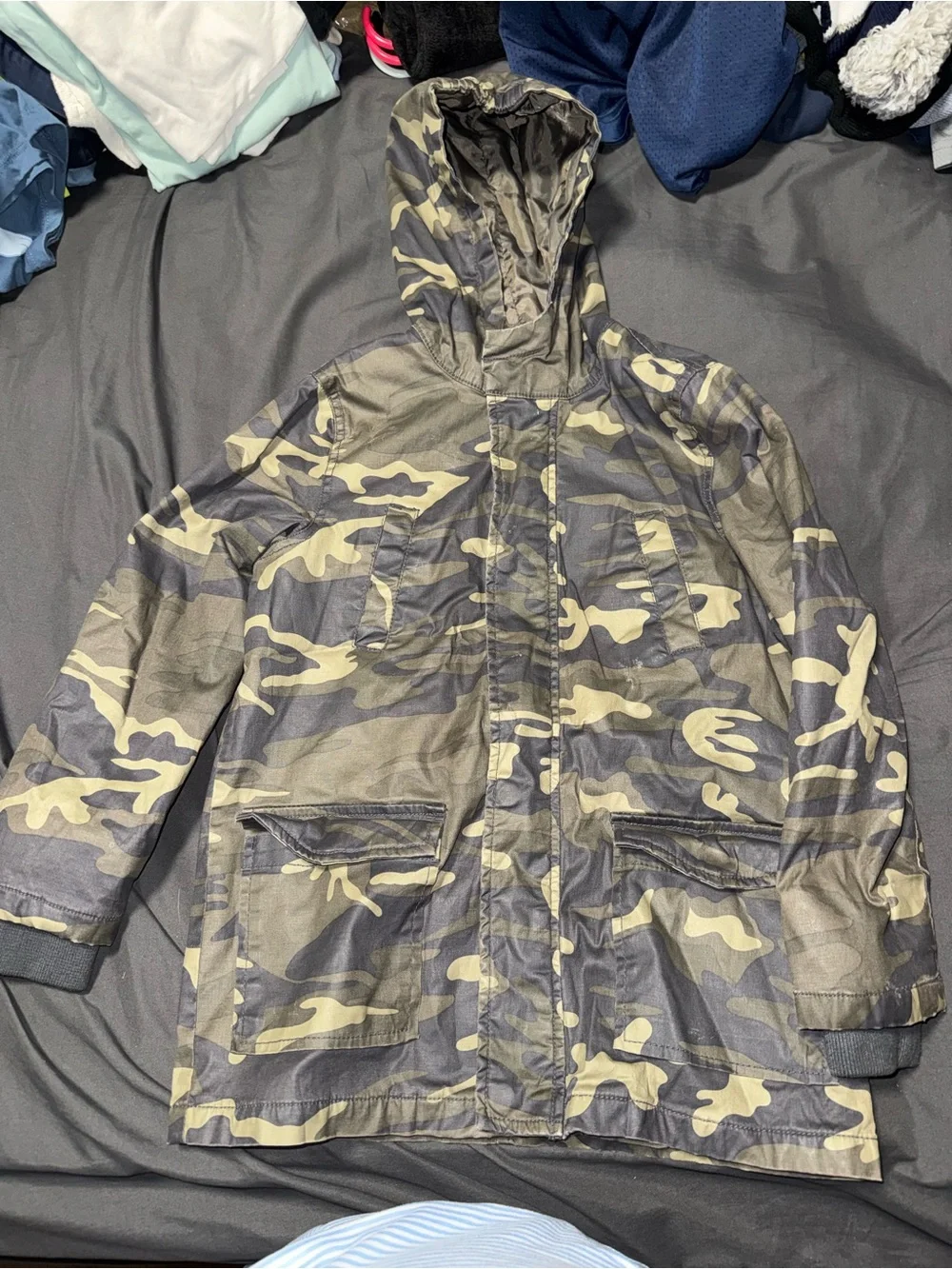 Kids Camo Hooded Raincoat - Olive Green Camo